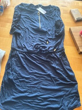 Lascana Casual Navy Drawstring Zip-Front Women's Dress NWT